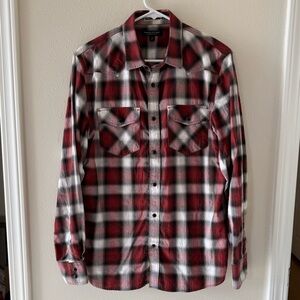 Banana Republic Medium Mens Pearl Snap Tailor Slim Fit Button Down Flannel Shirt